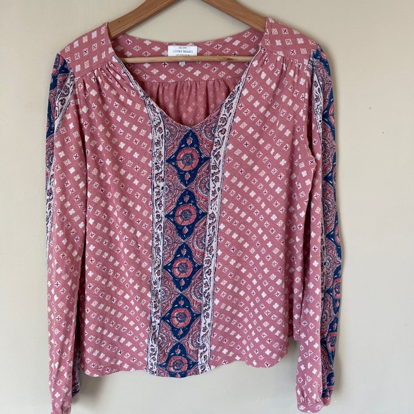 Lucky Brand Tops - Lucky Brand dusty rose and blue peasant smock top, side medium